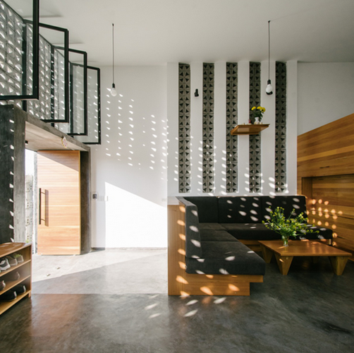 Thiết kế phòng khách vơi gạch thông gió