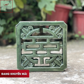 gạch thông gió bằng gốm sứ tráng men - hoạ tiết chữ thọ - 20x20 cm