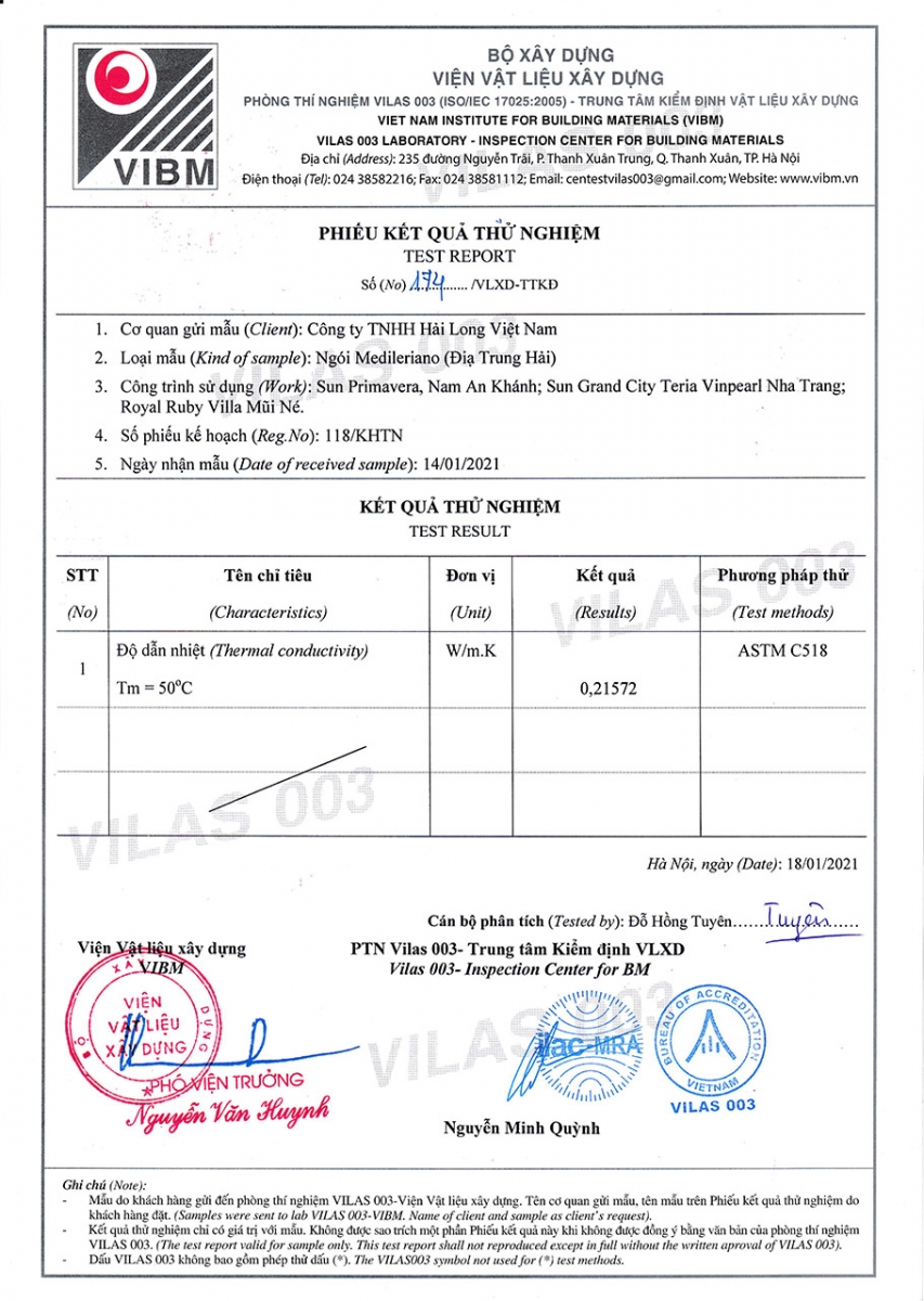 hệ số dẫn nhiệt ngói ĐTH Mediteriano