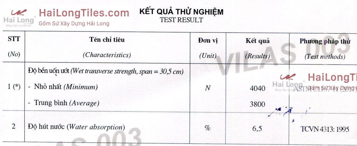 Tiêu chuẩn ngói gốm sứ độ uốn gãy